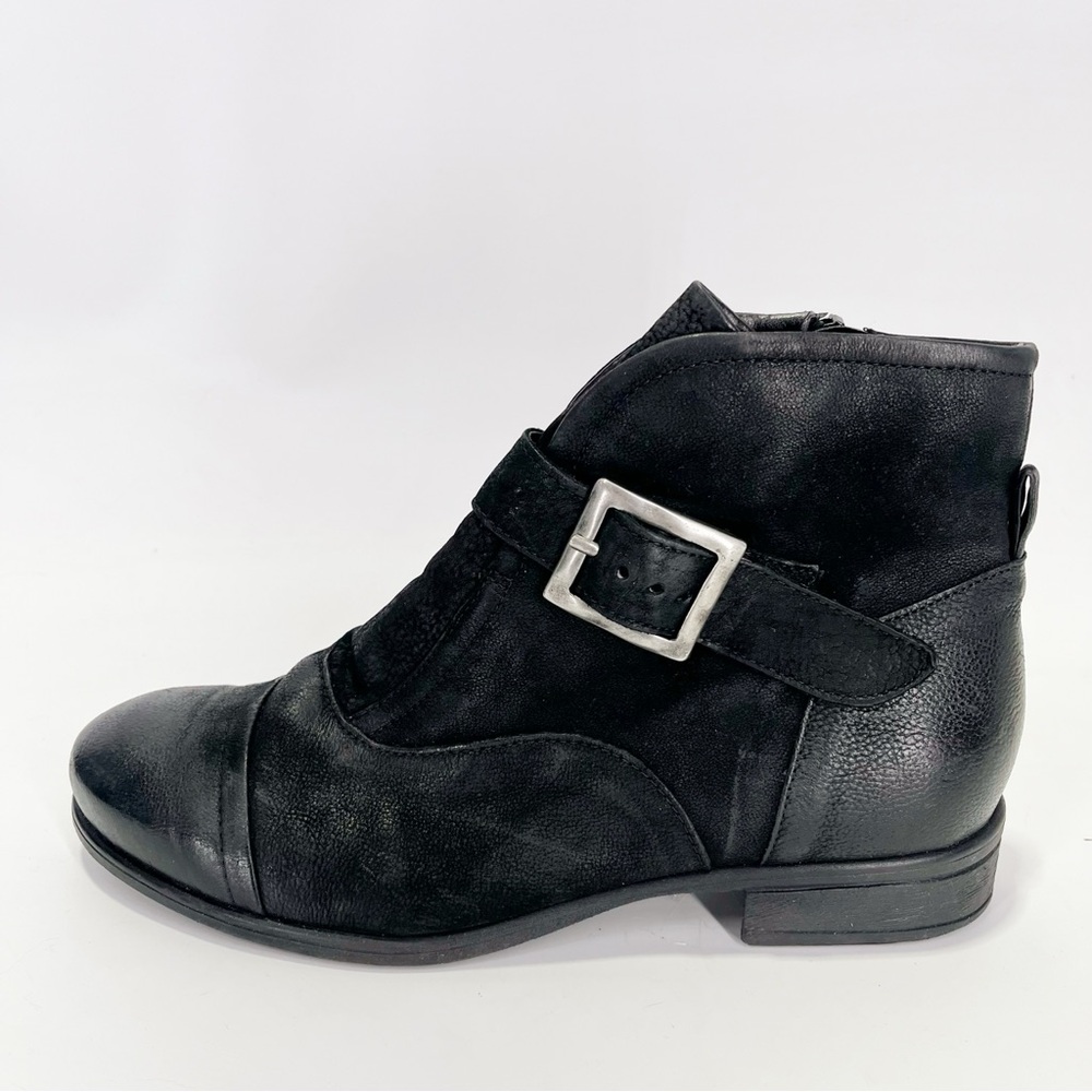 Miz Mooz Black Leather Combat Moto Ankle Boots with Silver Buckle - Picture 2 of 9